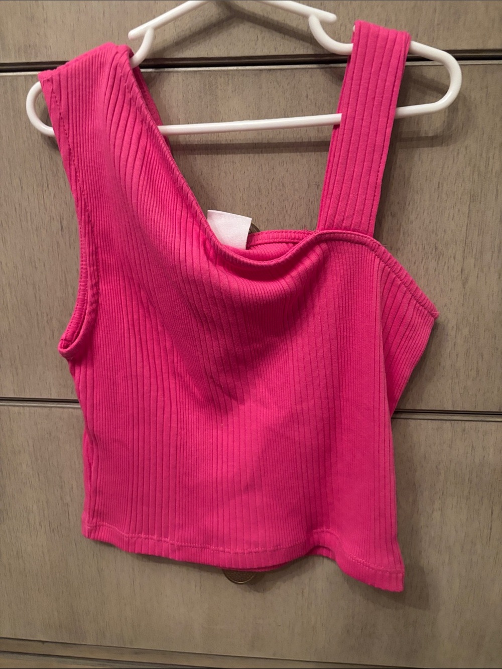 Zara Girls Ribbed One-Shoulder Tank Cropped Top - Hot Pink 11-12